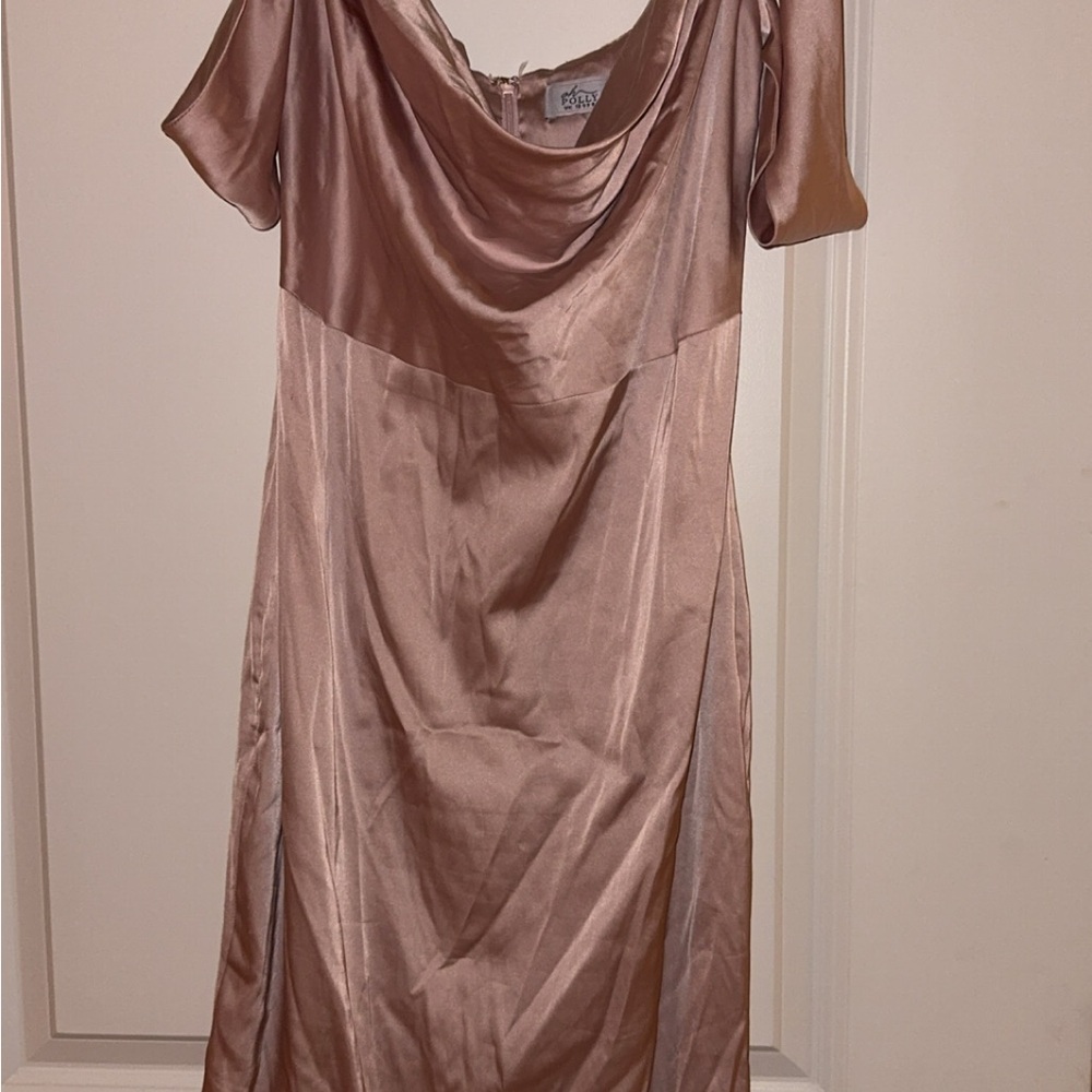 Oh Polly Satin Cowl Neck Midi Dress in Blush